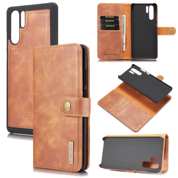 DG.MING Huawei P30 Pro Wallet Magnetic Split Leather Case Brown