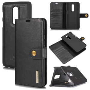 DG.MING OnePlus 6 Wallet Magnetic Split Leather Case Black