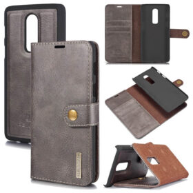 DG.MING OnePlus 6 Wallet Magnetic Split Leather Case Gray