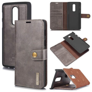 DG.MING OnePlus 6 Wallet Magnetic Split Leather Case Gray