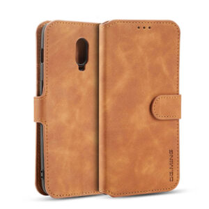 DG.MING OnePlus 6T Retro Wallet Stand PU Leather Case Brown