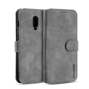 DG.MING OnePlus 6T Retro Wallet Stand PU Leather Case Gray