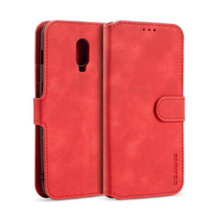 DG.MING OnePlus 6T Retro Wallet Stand PU Leather Case Red