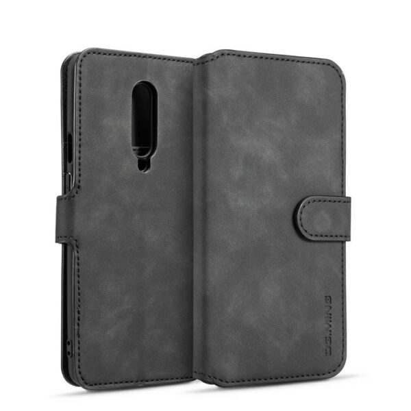 DG.MING OnePlus 7 Pro Retro Wallet Stand PU Leather Case Black