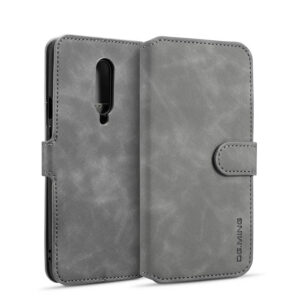 DG.MING OnePlus 7 Pro Retro Wallet Stand PU Leather Case Gray