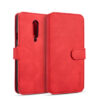 DG.MING OnePlus 7 Pro Retro Wallet Stand PU Leather Case Red