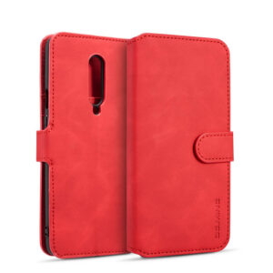 DG.MING OnePlus 7 Pro Retro Wallet Stand PU Leather Case Red