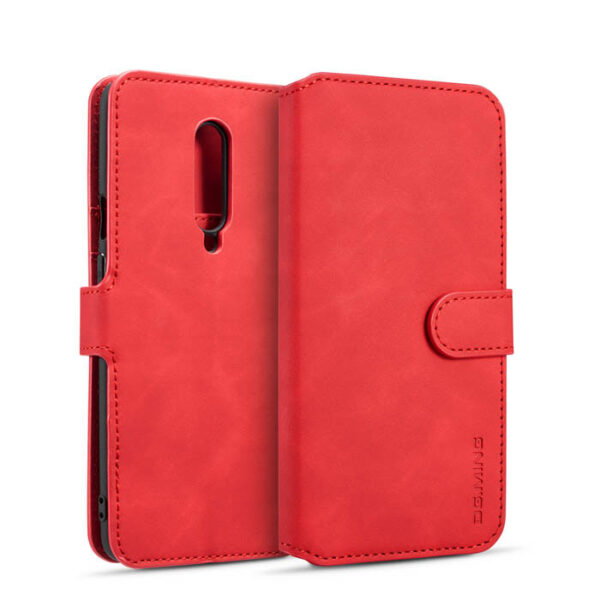 DG.MING OnePlus 7 Pro Retro Wallet Stand PU Leather Case Red