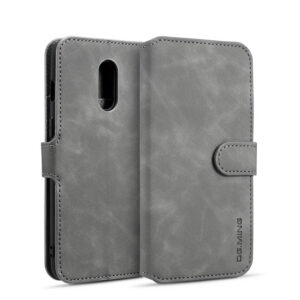 DG.MING OnePlus 7 Retro Wallet Stand PU Leather Case Gray