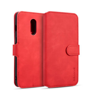 DG.MING OnePlus 7 Retro Wallet Stand PU Leather Case Red