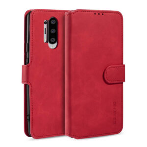 DG.MING OnePlus 8 Pro Retro Wallet Stand PU Leather Case Red