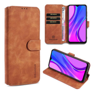 DG.MING Xiaomi Redmi 9 Wallet Stand PU Leather Case Brown
