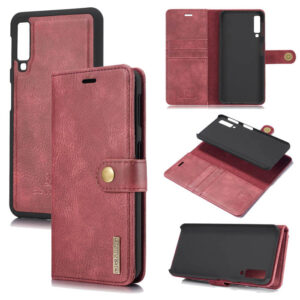DG.MING Samsung Galaxy A7 2018 Wallet Magnetic Split Leather Case Red