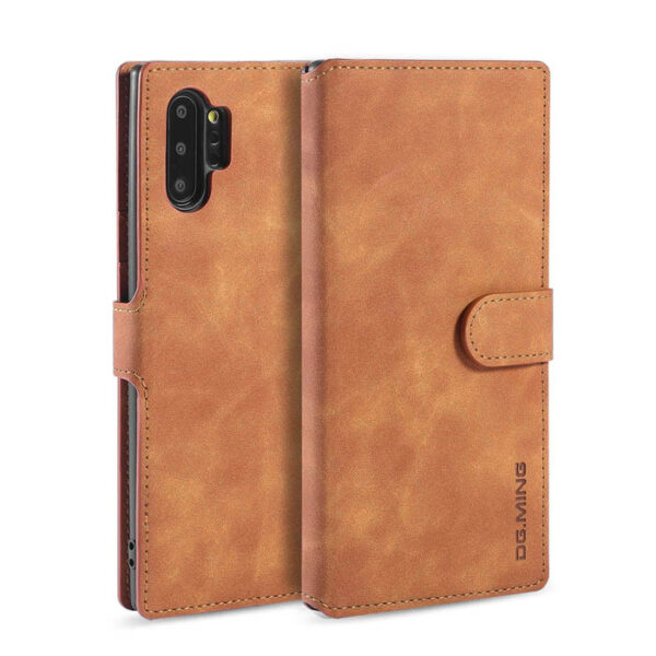 DG.MING Samsung Galaxy Note 10 Plus Wallet Stand Magnetic Case Brown