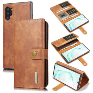 DG.MING Samsung Galaxy Note 10 Plus Wallet Stand Split Leather Case Brown