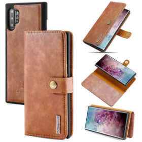 DG.MING Samsung Galaxy Note 10 Plus Wallet Magnetic Split Leather Case Brown