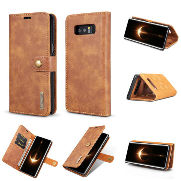 DG.MING Samsung Galaxy Note 8 Wallet Magnetic Split Leather Case Brown