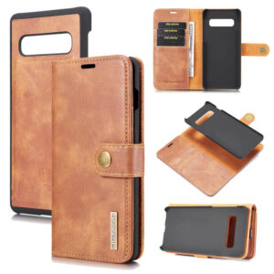 DG.MING Samsung Galaxy S10 Wallet Magnetic Split Leather Case Brown