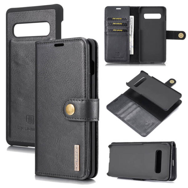 DG.MING Samsung Galaxy S10 Plus Wallet Magnetic Split Leather Case Black