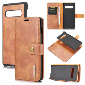 DG.MING Samsung Galaxy S10 Plus Wallet Magnetic Split Leather Case Brown