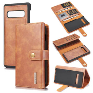 DG.MING Samsung Galaxy S10 Plus Wallet Stand Split Leather Case Brown