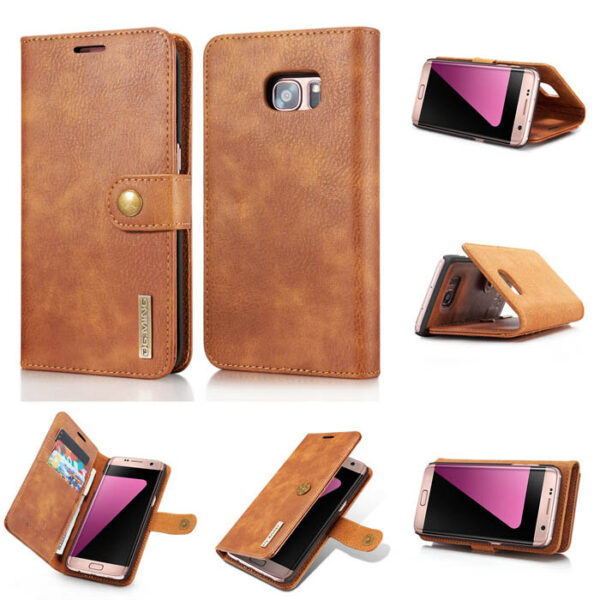 DG.MING Samsung Galaxy S7 Edge Wallet Magnetic Split Leather Case Brown