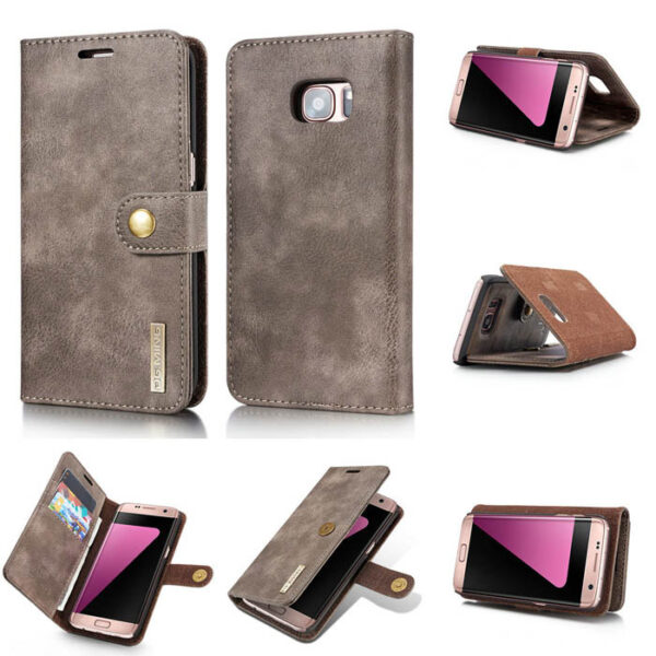 DG.MING Samsung Galaxy S7 Edge Wallet Magnetic Split Leather Case Gray