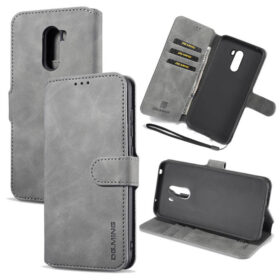 DG.MING Xiaomi Poco F1 Wallet Stand PU Leather Case Gray