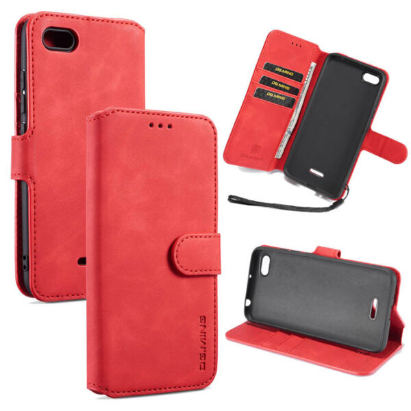 DG.MING Xiaomi Redmi 6A Wallet Stand PU Leather Case Red