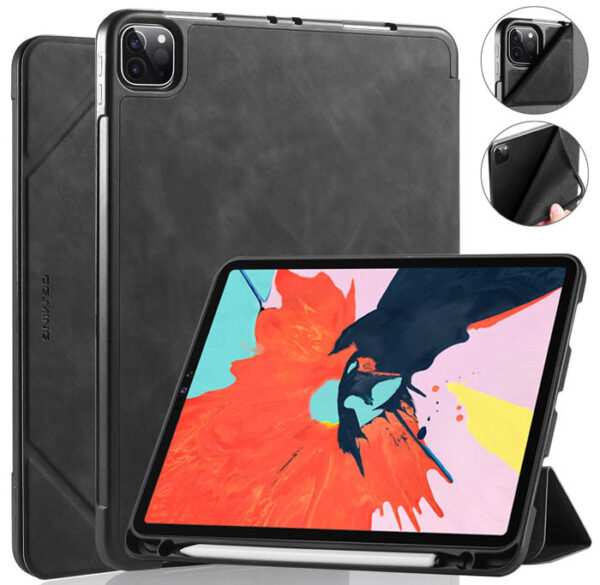 DG.MING Auto Wake/Sleep PU Leather Stand Case Black For iPad