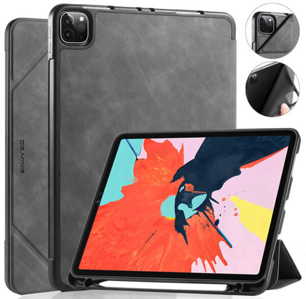DG.MING Auto Wake/Sleep PU Leather Stand Case Gray For iPad