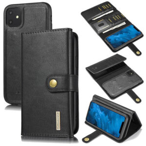 DG.MING iPhone 11 Wallet Stand Detachable 2 in 1 Split Leather Case Black