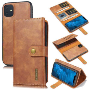 DG.MING iPhone 11 Wallet Stand Detachable 2 in 1 Split Leather Case Brown