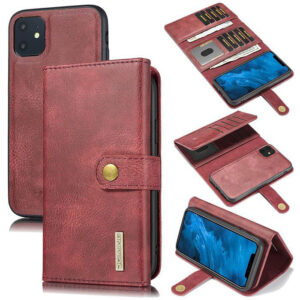 DG.MING iPhone 11 Wallet Stand Detachable 2 in 1 Split Leather Case Red