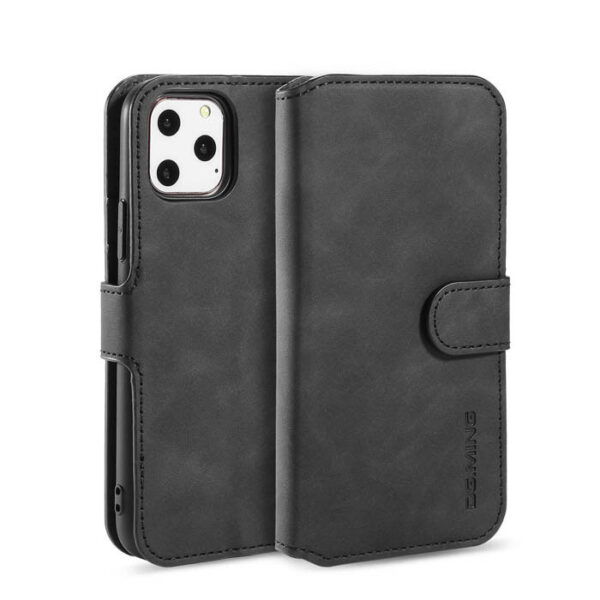 DG.MING iPhone 11 Pro Retro Wallet Stand PU Leather Case Black
