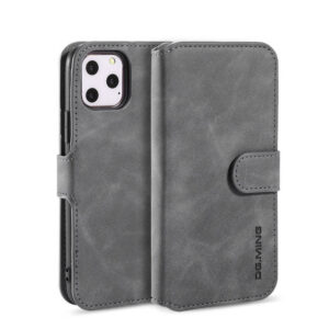 DG.MING iPhone 11 Pro Retro Wallet Stand PU Leather Case Gray