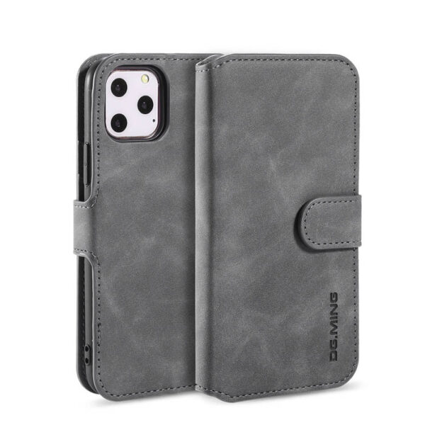 DG.MING iPhone 11 Pro Retro Wallet Stand PU Leather Case Gray