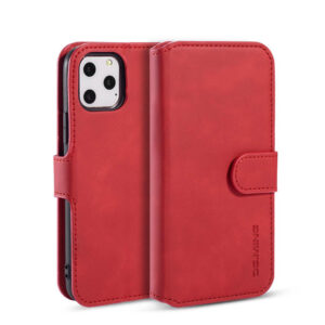 DG.MING iPhone 11 Pro Max Retro Wallet Stand PU Leather Case Red