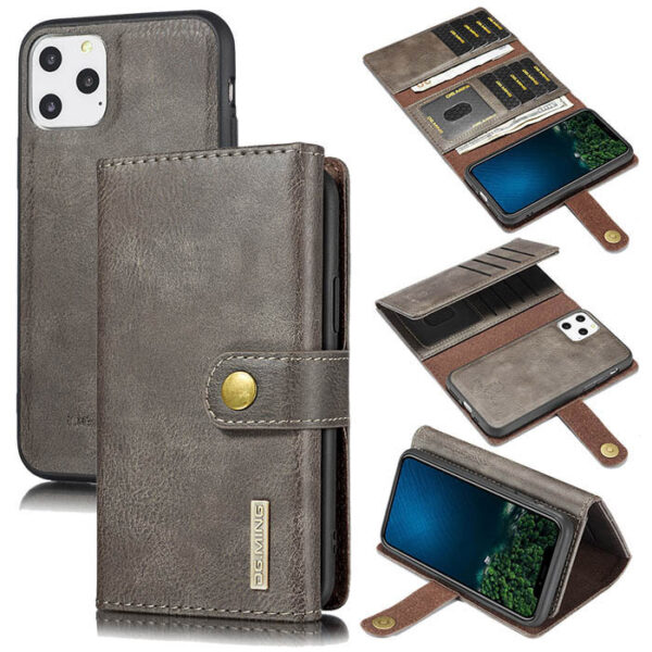 DG.MING iPhone 11 Pro Max Wallet Stand Detachable 2 in 1 Split Leather Case Gray