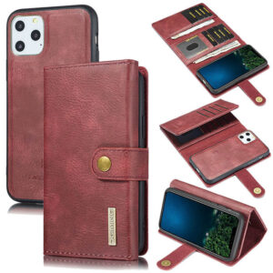 DG.MING iPhone 11 Pro Wallet Stand Detachable 2 in 1 Split Leather Case Red