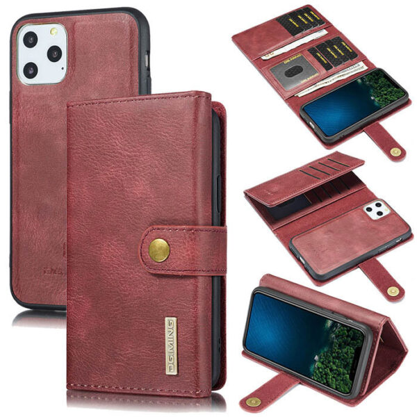 DG.MING iPhone 11 Pro Max Wallet Stand Detachable 2 in 1 Split Leather Case Red