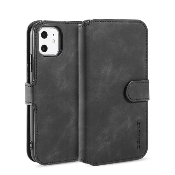 DG.MING iPhone 11 Retro Wallet Stand PU Leather Case Black