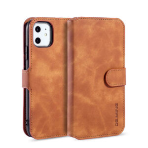 DG.MING iPhone 11 Retro Wallet Stand PU Leather Case Brown