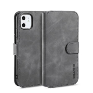 DG.MING iPhone 11 Retro Wallet Stand PU Leather Case Gray