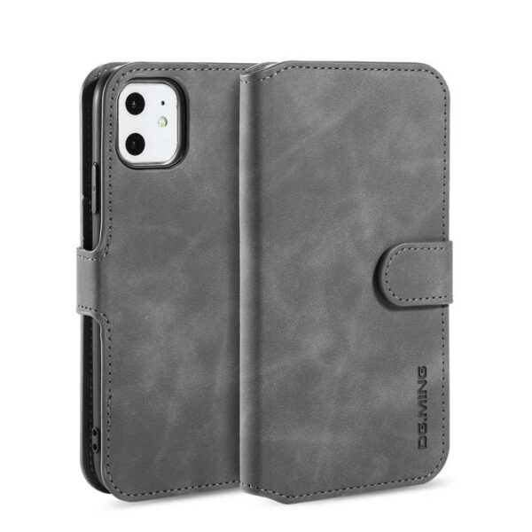 DG.MING iPhone 11 Retro Wallet Stand PU Leather Case Gray