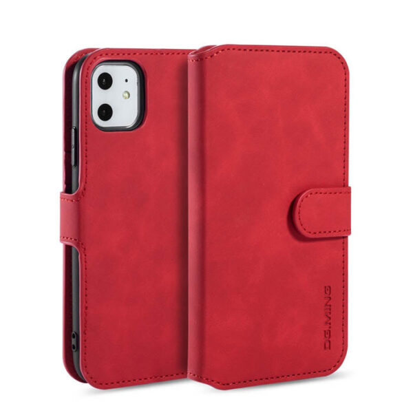 DG.MING iPhone 11 Retro Wallet Stand PU Leather Case Red