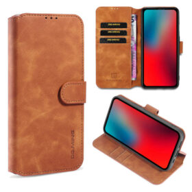 DG.MING iPhone 12 Mini Wallet Stand PU Leather Case Brown