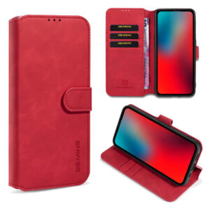 DG.MING iPhone 12 Pro Wallet Stand PU Leather Case Red