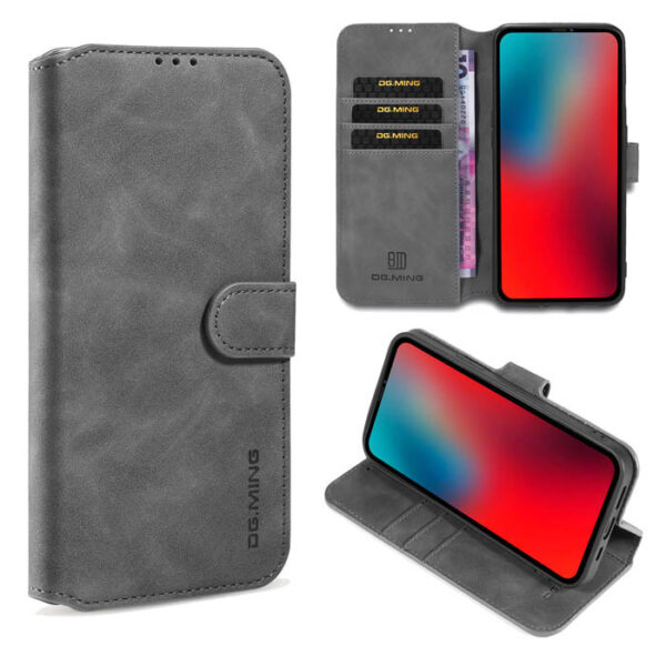 DG.MING iPhone 12 Pro Max Wallet Stand PU Leather Case Gray