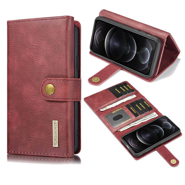DG.MING iPhone 12 Pro Wallet Stand Detachable 2 in 1 Split Leather Case
